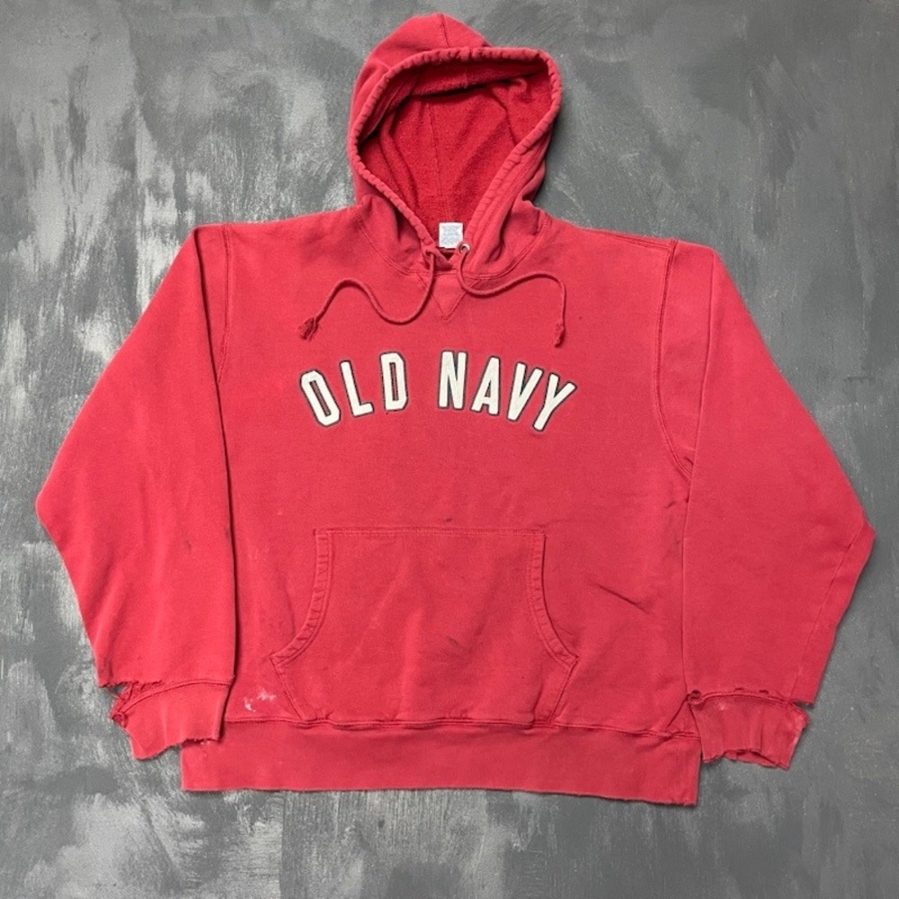 Vintage Distressed‎ Spellout Hoodie Mens XL Red 2000s Old Navy